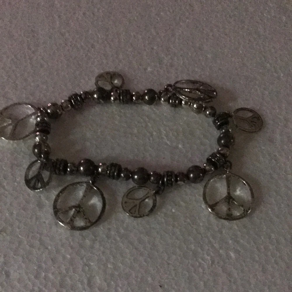 Silver-Tone Peace Sign Charm Bracelet - Women Jewelry